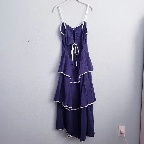 Baltic Born Odette Navy And White Tiered Open Back Midi Dress - Picture 6 of 7